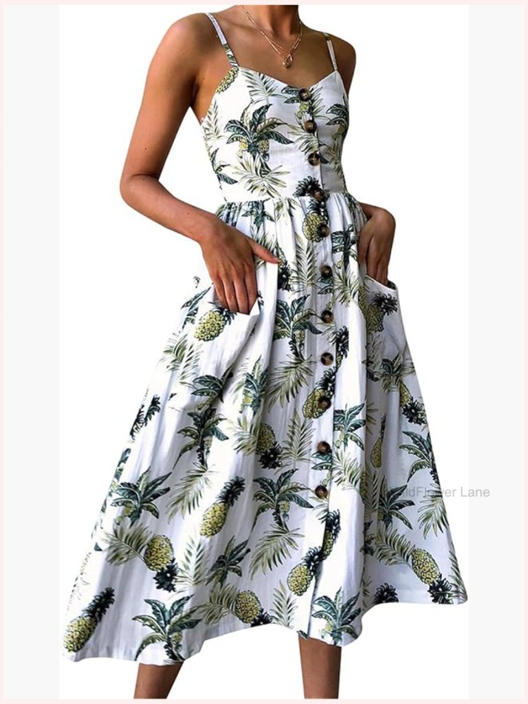 Sleeveless Button Down Floral Midi Sundress With Pockets